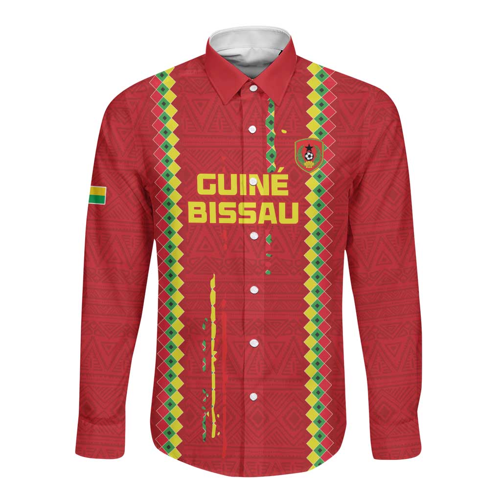 Custom Guinea Bissau Football Long Sleeve Button Shirt Go Djurtus - African Pattern