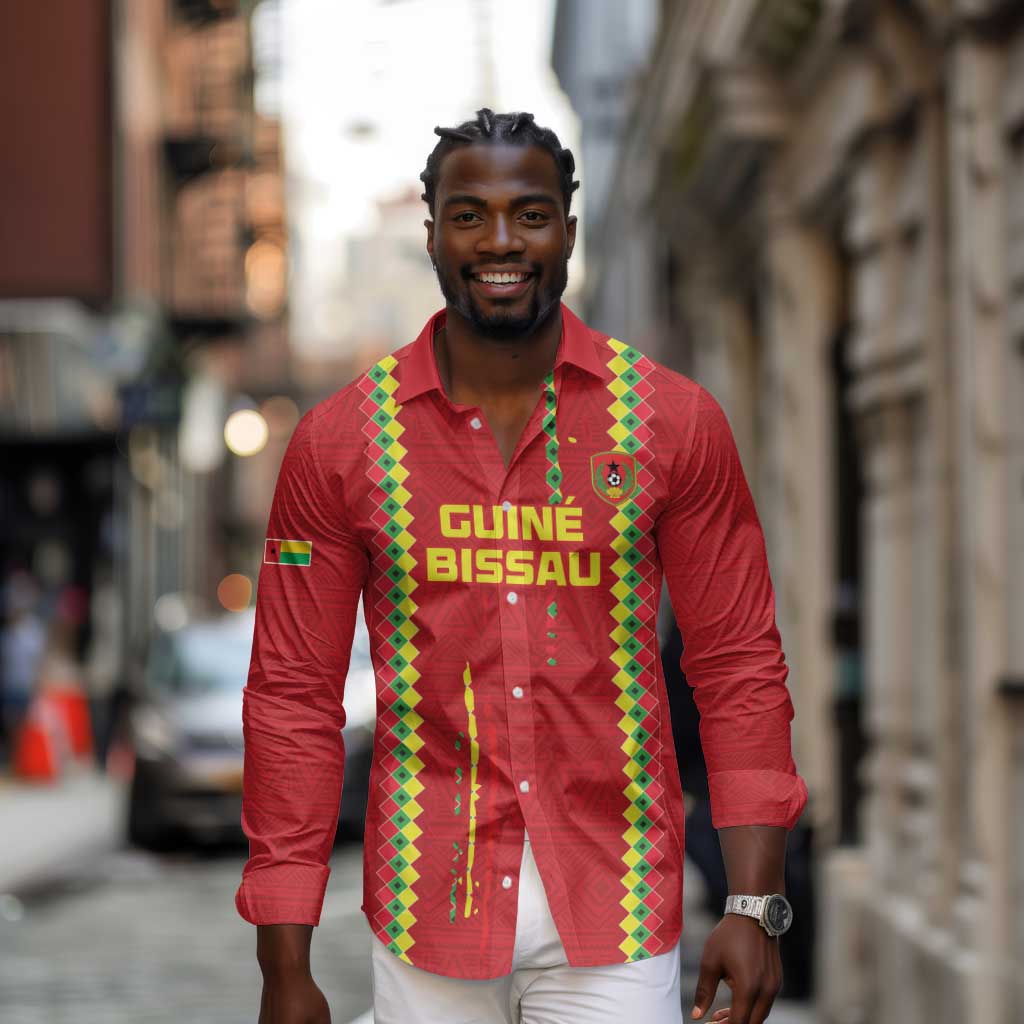 Custom Guinea Bissau Football Long Sleeve Button Shirt Go Djurtus - African Pattern