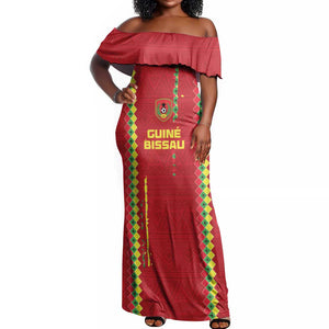 Custom Guinea Bissau Football Off Shoulder Maxi Dress Go Djurtus - African Pattern