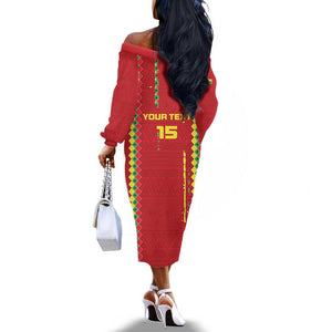 Custom Guinea Bissau Football Off The Shoulder Long Sleeve Dress Go Djurtus - African Pattern