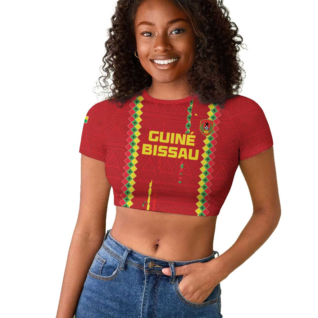 Custom Guinea Bissau Football Raglan Cropped T shirt Go Djurtus - African Pattern