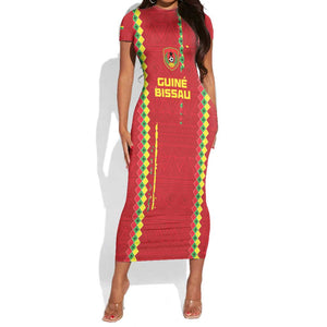 Custom Guinea Bissau Football Short Sleeve Bodycon Dress Go Djurtus - African Pattern