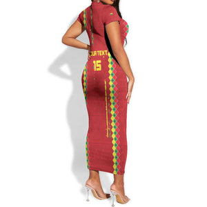 Custom Guinea Bissau Football Short Sleeve Bodycon Dress Go Djurtus - African Pattern