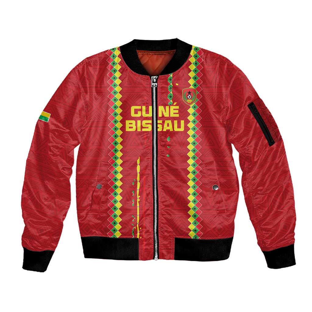 Custom Guinea Bissau Football Sleeve Zip Bomber Jacket Go Djurtus - African Pattern