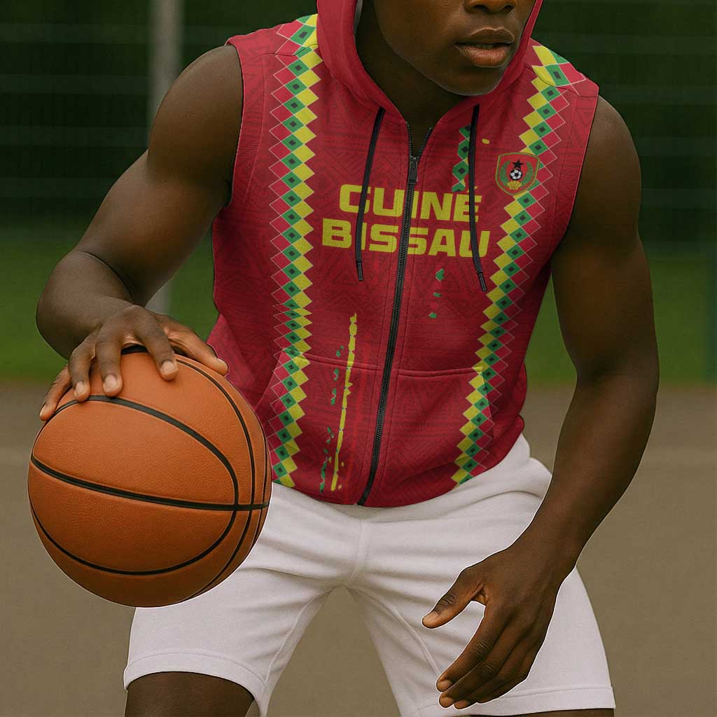 Custom Guinea Bissau Football Sleeveless Zip Hoodie Go Djurtus - African Pattern - African Pride