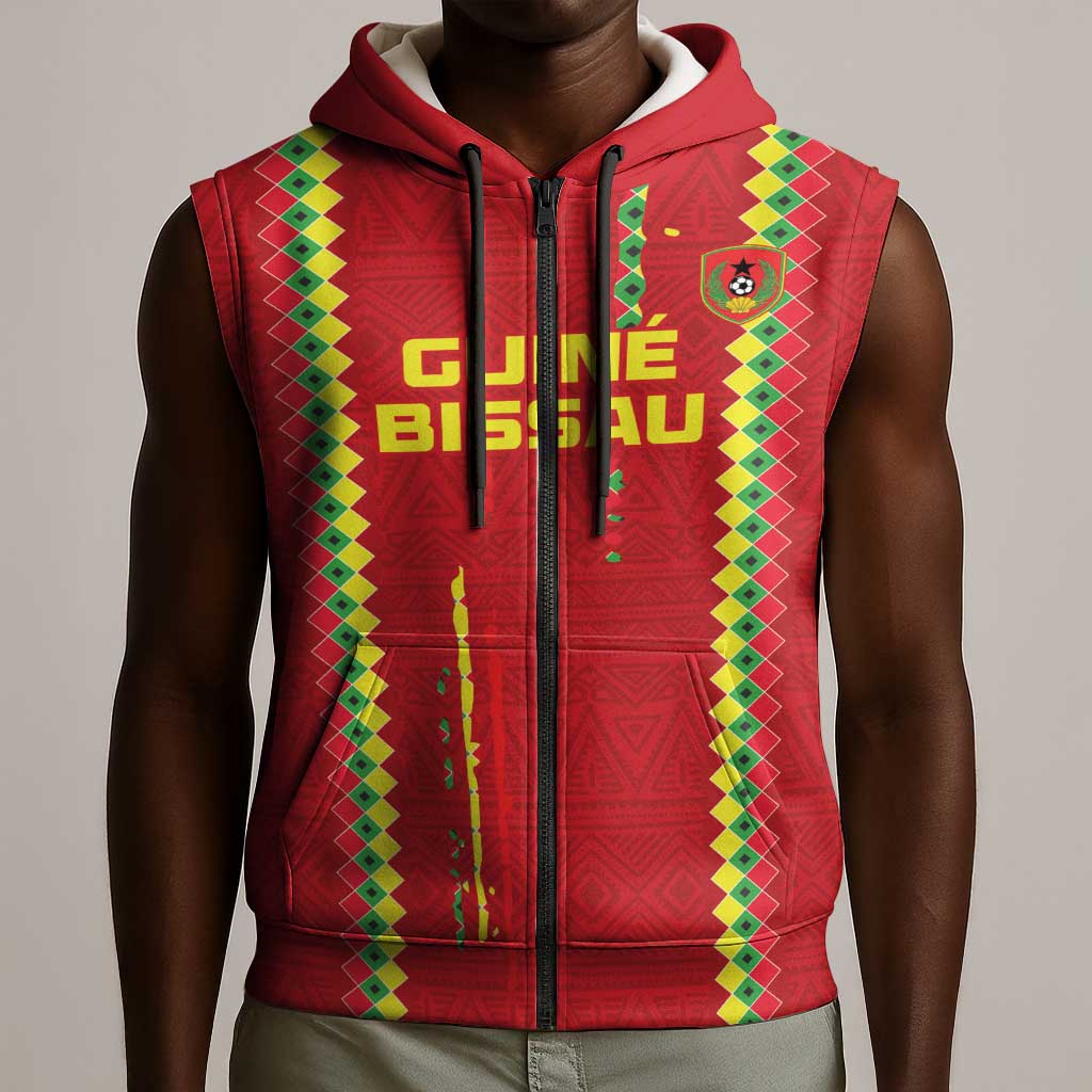 Custom Guinea Bissau Football Sleeveless Zip Hoodie Go Djurtus - African Pattern - African Pride