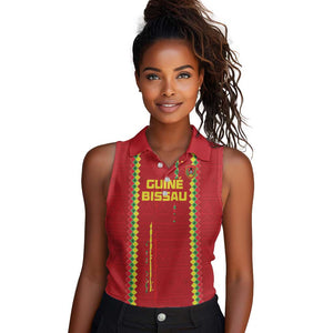 Custom Guinea Bissau Football Women Sleeveless Polo Shirt Go Djurtus - African Pattern