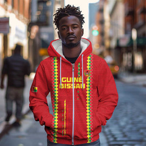 Custom Guinea Bissau Football Zip Hoodie Go Djurtus - African Pattern