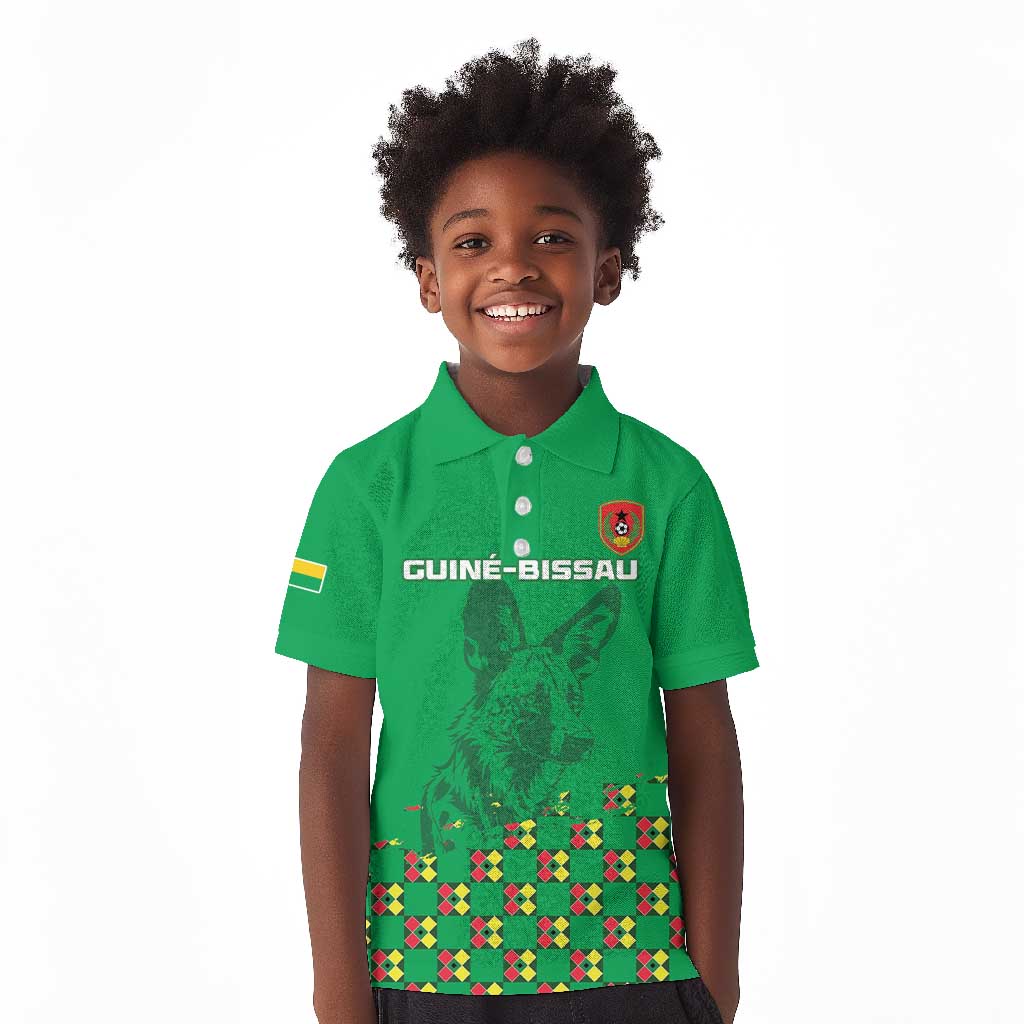 Custom Guinea Bissau Football Kid Polo Shirt African Wild Dog - Go Djurtus