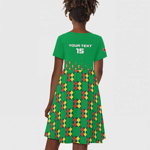 Custom Guinea Bissau Football Kid Short Sleeve Dress African Wild Dog - Go Djurtus