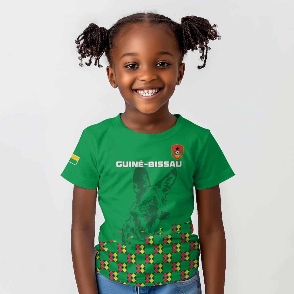 Custom Guinea Bissau Football Kid T shirt African Wild Dog - Go Djurtus