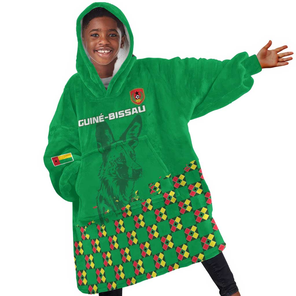 Custom Guinea Bissau Football Kid Wearable Blanket Hoodie African Wild Dog - Go Djurtus