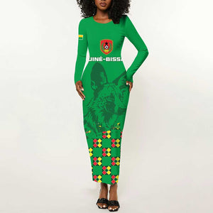 Custom Guinea Bissau Football Long Sleeve Bodycon Dress African Wild Dog - Go Djurtus LT15