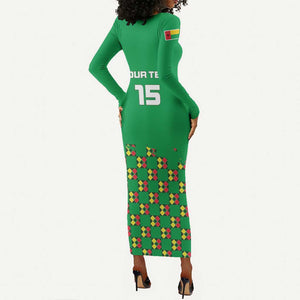 Custom Guinea Bissau Football Long Sleeve Bodycon Dress African Wild Dog - Go Djurtus