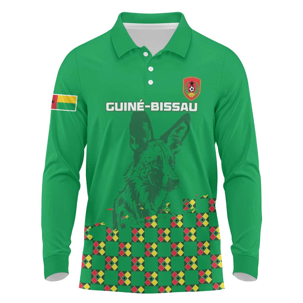 Custom Guinea Bissau Football Long Sleeve Polo Shirt African Wild Dog - Go Djurtus