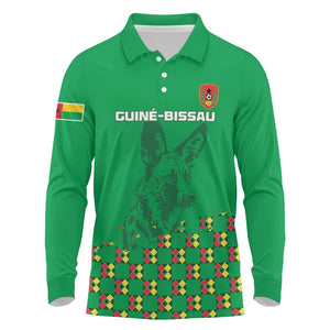 Custom Guinea Bissau Football Long Sleeve Polo Shirt African Wild Dog - Go Djurtus