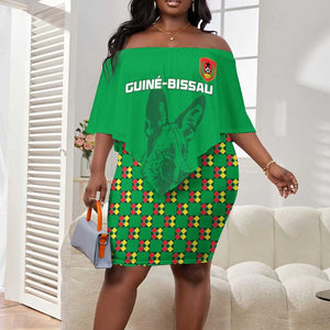 Custom Guinea Bissau Football Off Shoulder Short Dress African Wild Dog - Go Djurtus