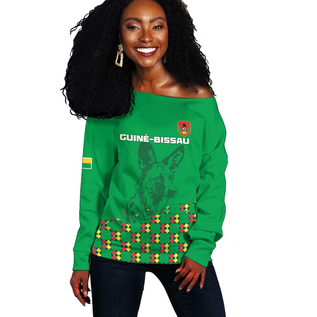 Custom Guinea Bissau Football Off Shoulder Sweater African Wild Dog - Go Djurtus