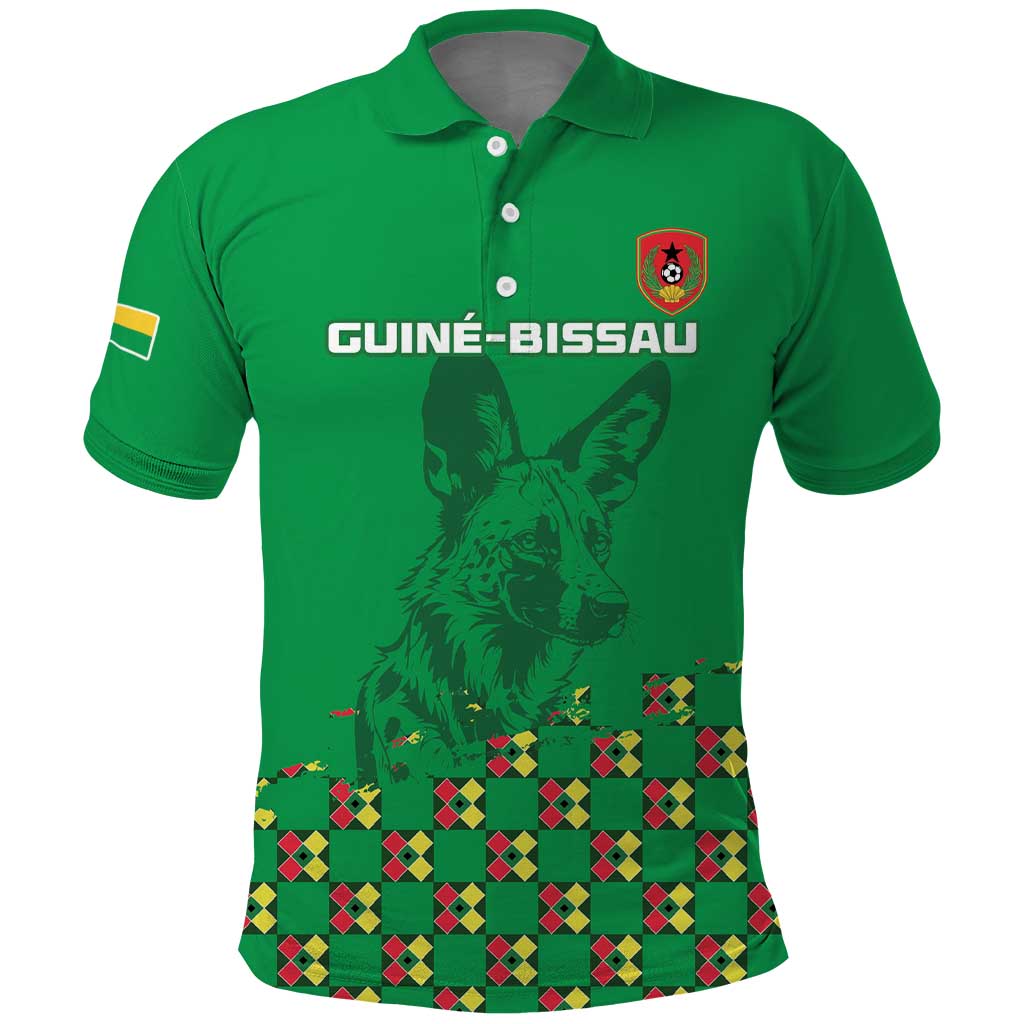 Custom Guinea Bissau Football Polo Shirt African Wild Dog - Go Djurtus