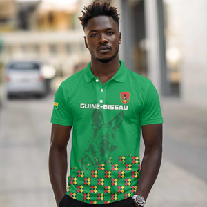 Custom Guinea Bissau Football Polo Shirt African Wild Dog - Go Djurtus