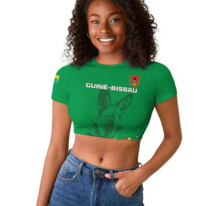 Custom Guinea Bissau Football Raglan Cropped T shirt African Wild Dog - Go Djurtus