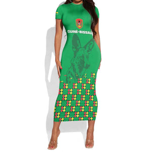 Custom Guinea Bissau Football Short Sleeve Bodycon Dress African Wild Dog - Go Djurtus