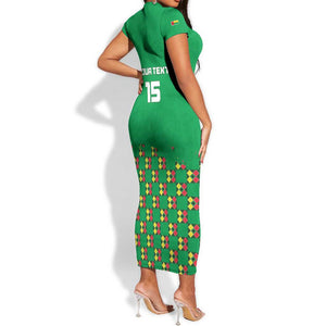 Custom Guinea Bissau Football Short Sleeve Bodycon Dress African Wild Dog - Go Djurtus