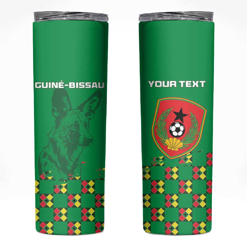 Custom Guinea Bissau Football Skinny Tumbler African Wild Dog - Go Djurtus