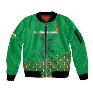 Custom Guinea Bissau Football Sleeve Zip Bomber Jacket African Wild Dog - Go Djurtus