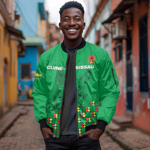 Custom Guinea Bissau Football Sleeve Zip Bomber Jacket African Wild Dog - Go Djurtus