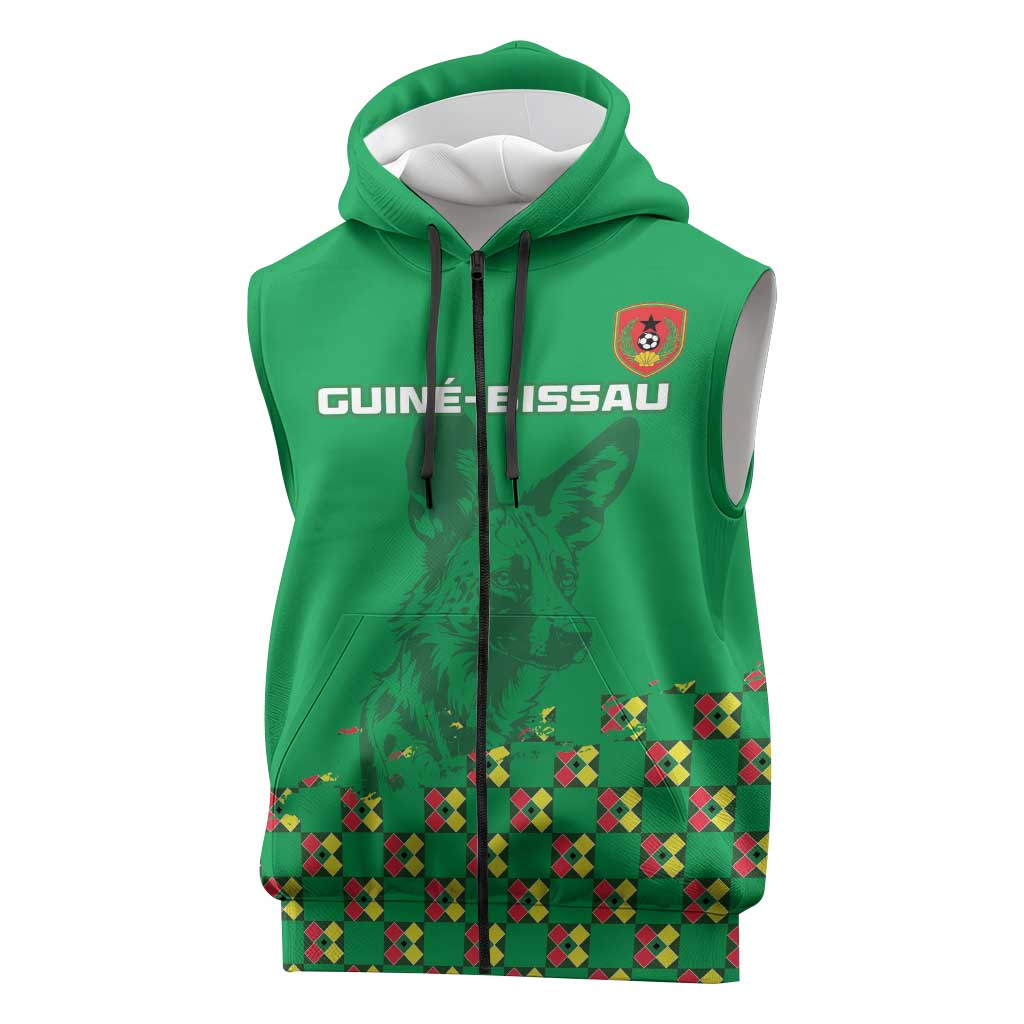 Custom Guinea Bissau Football Sleeveless Zip Hoodie African Wild Dog - Go Djurtus - African Pride