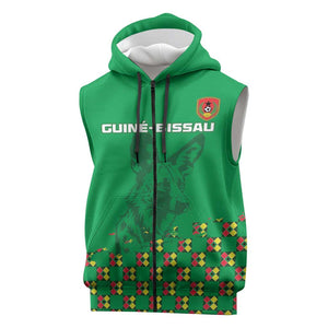 Custom Guinea Bissau Football Sleeveless Zip Hoodie African Wild Dog - Go Djurtus - African Pride