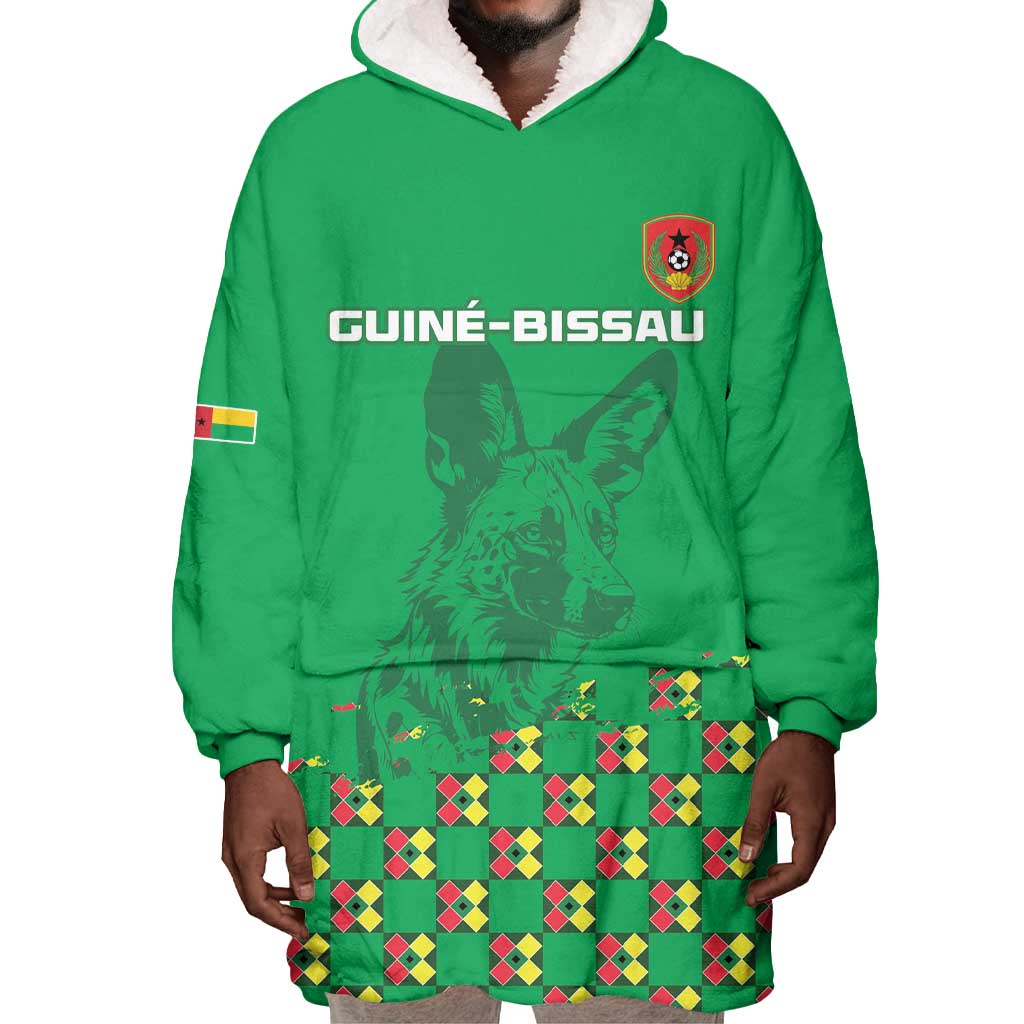 Custom Guinea Bissau Football Wearable Blanket Hoodie African Wild Dog - Go Djurtus