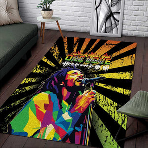 Afro-American Reggae Legend Bob Area Rug One Love - Grunge Style