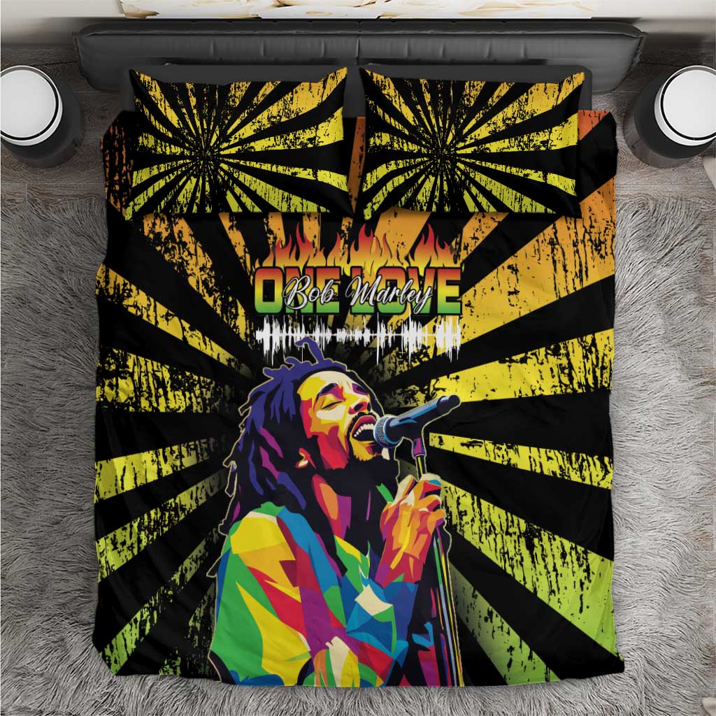 Afro-American Reggae Legend Bob Bedding Set One Love - Grunge Style