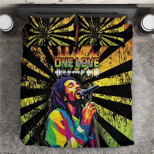 Afro-American Reggae Legend Bob Bedding Set One Love - Grunge Style