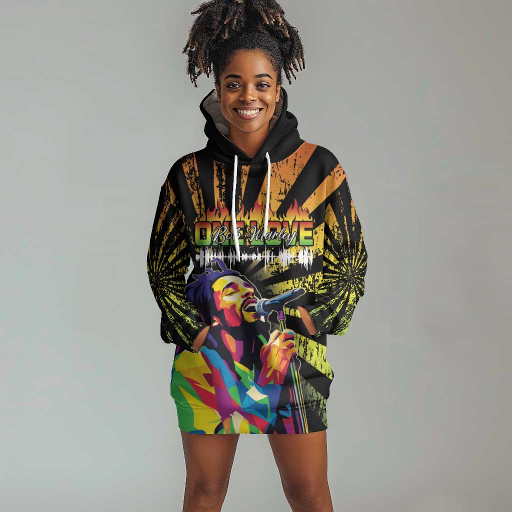 Afro-American Reggae Legend Bob Hoodie Dress One Love - Grunge Style