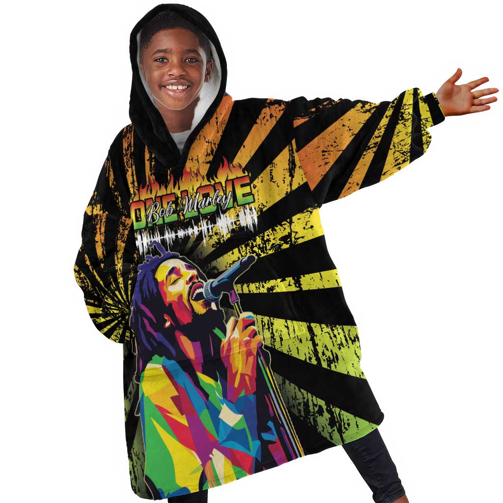 Afro-American Reggae Legend Bob Kid Wearable Blanket Hoodie One Love - Grunge Style