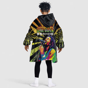 Afro-American Reggae Legend Bob Kid Wearable Blanket Hoodie One Love - Grunge Style