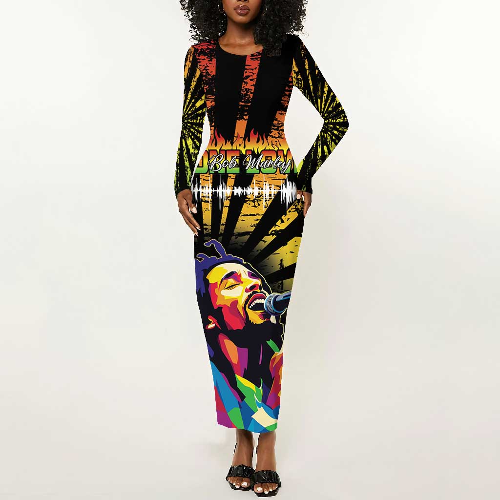 Afro-American Reggae Legend Bob Long Sleeve Bodycon Dress One Love - Grunge Style