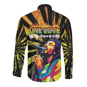 Afro-American Reggae Legend Bob Long Sleeve Button Shirt One Love - Grunge Style