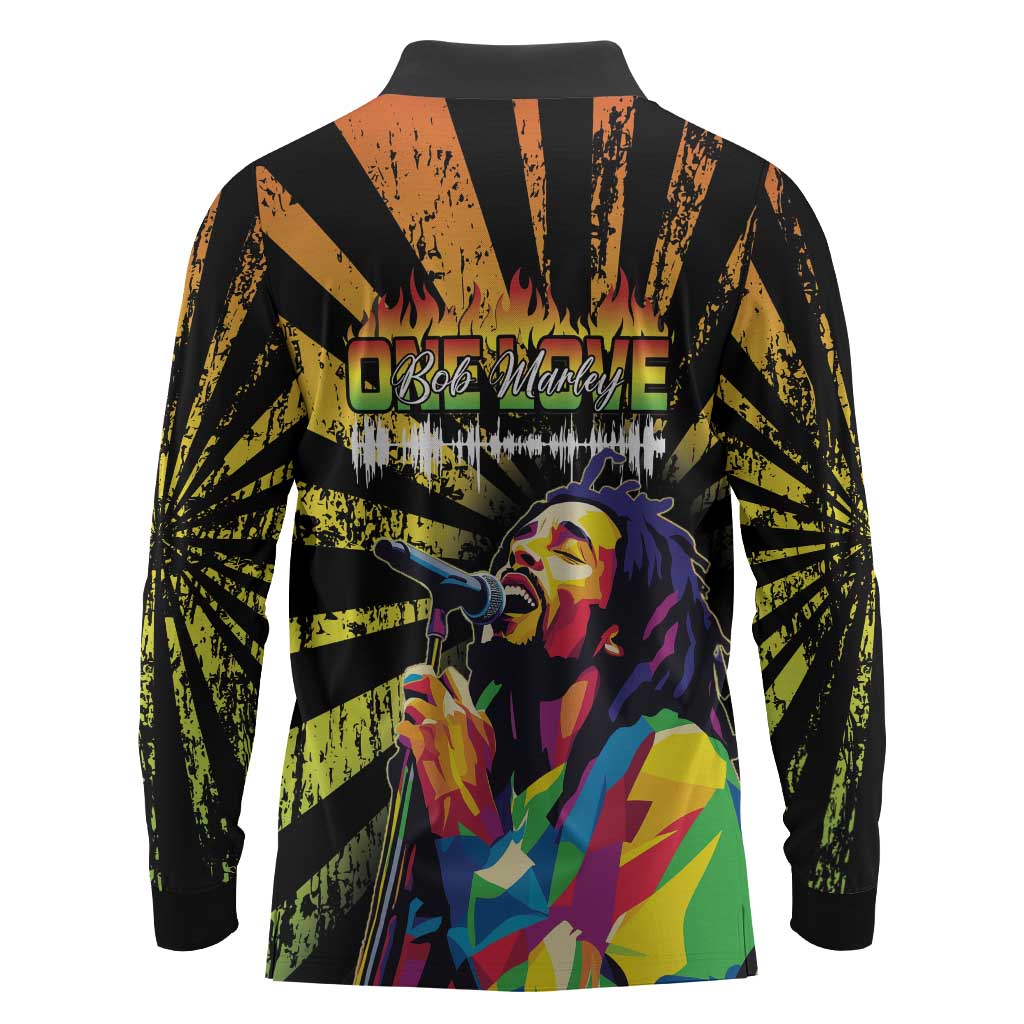 Afro-American Reggae Legend Bob Long Sleeve Polo Shirt One Love - Grunge Style