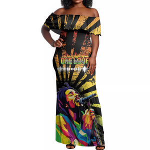 Afro-American Reggae Legend Bob Off Shoulder Maxi Dress One Love - Grunge Style