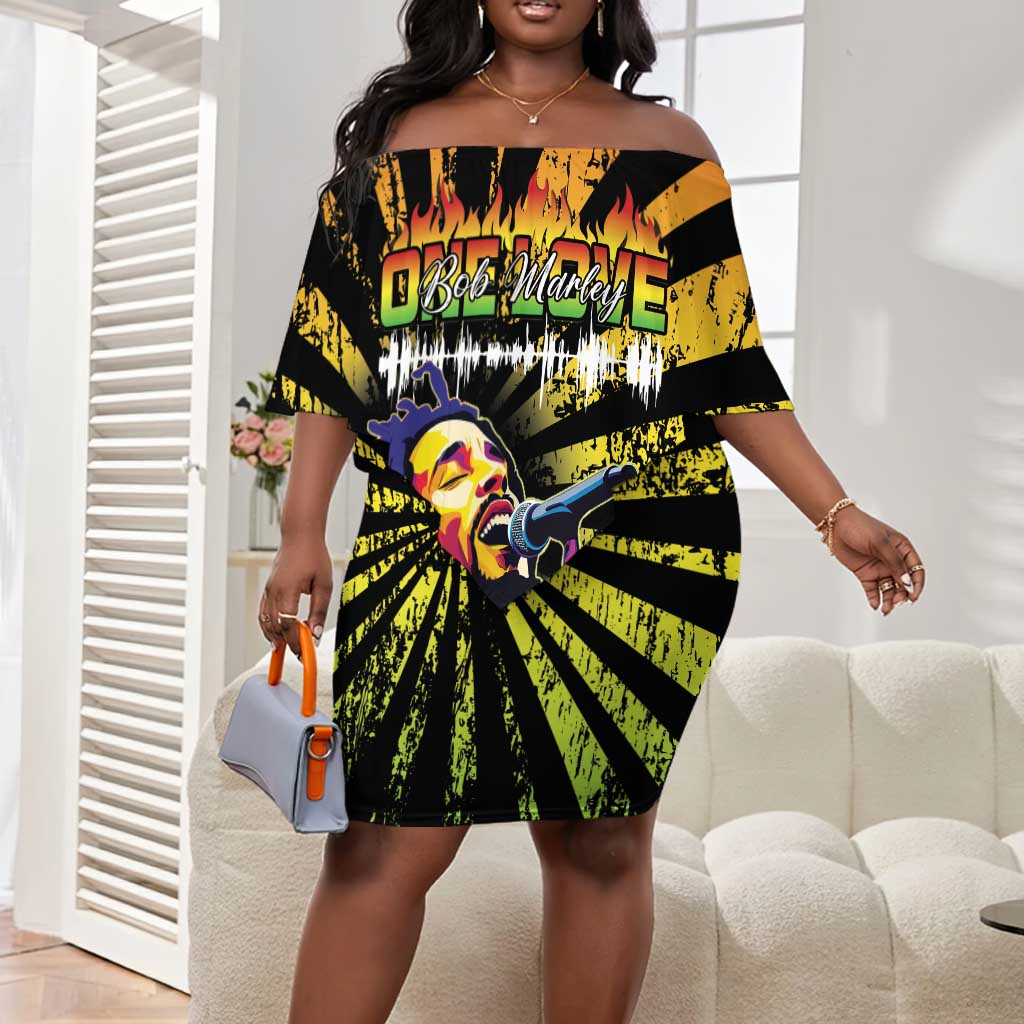 Afro-American Reggae Legend Bob Off Shoulder Short Dress One Love - Grunge Style