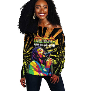 Afro-American Reggae Legend Bob Off Shoulder Sweater One Love - Grunge Style