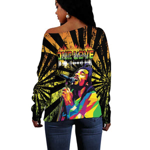 Afro-American Reggae Legend Bob Off Shoulder Sweater One Love - Grunge Style