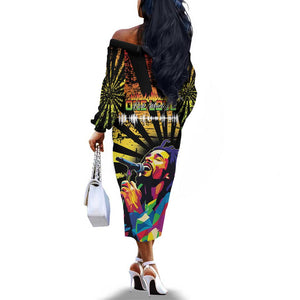 Afro-American Reggae Legend Bob Off The Shoulder Long Sleeve Dress One Love - Grunge Style