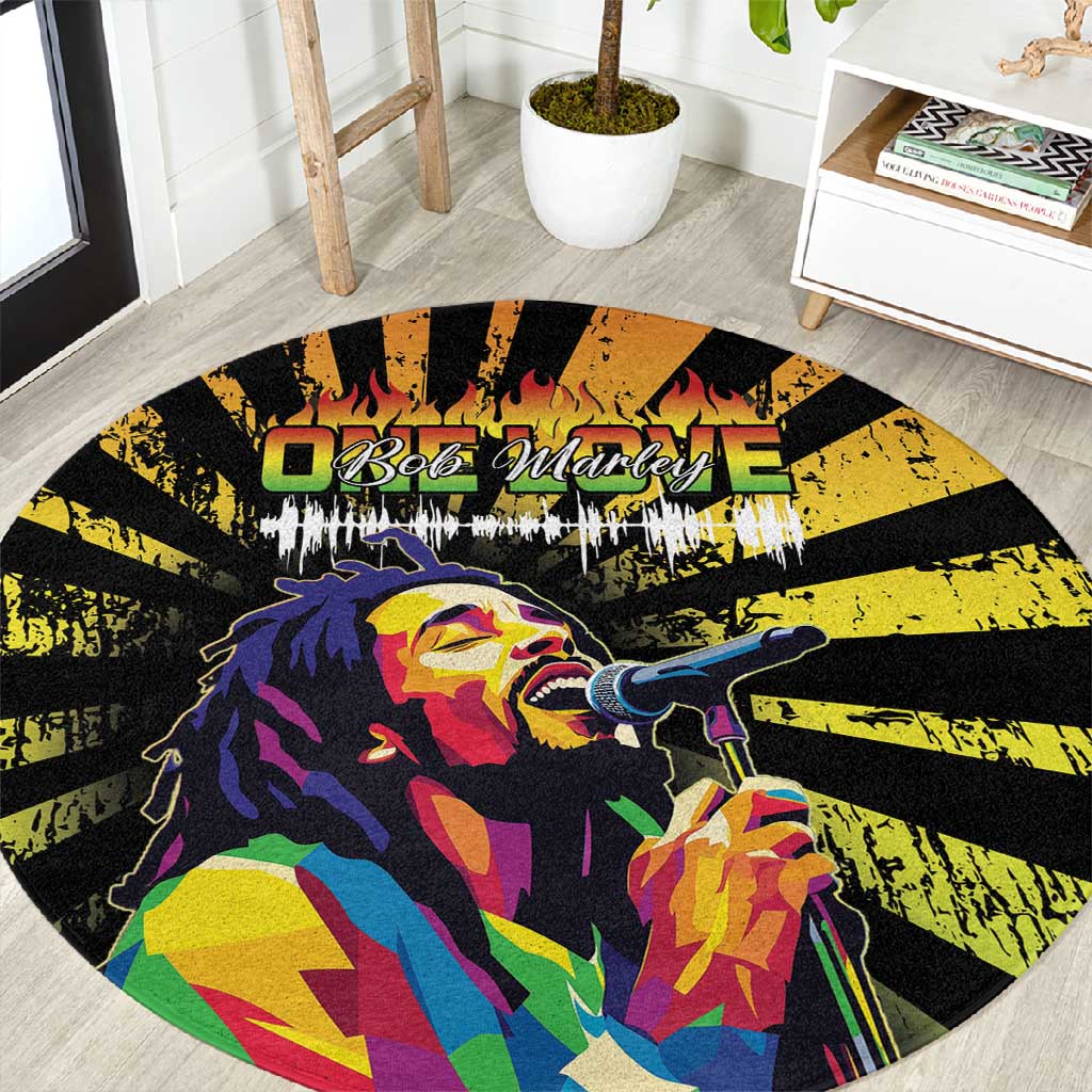 Afro-American Reggae Legend Bob Round Carpet One Love - Grunge Style