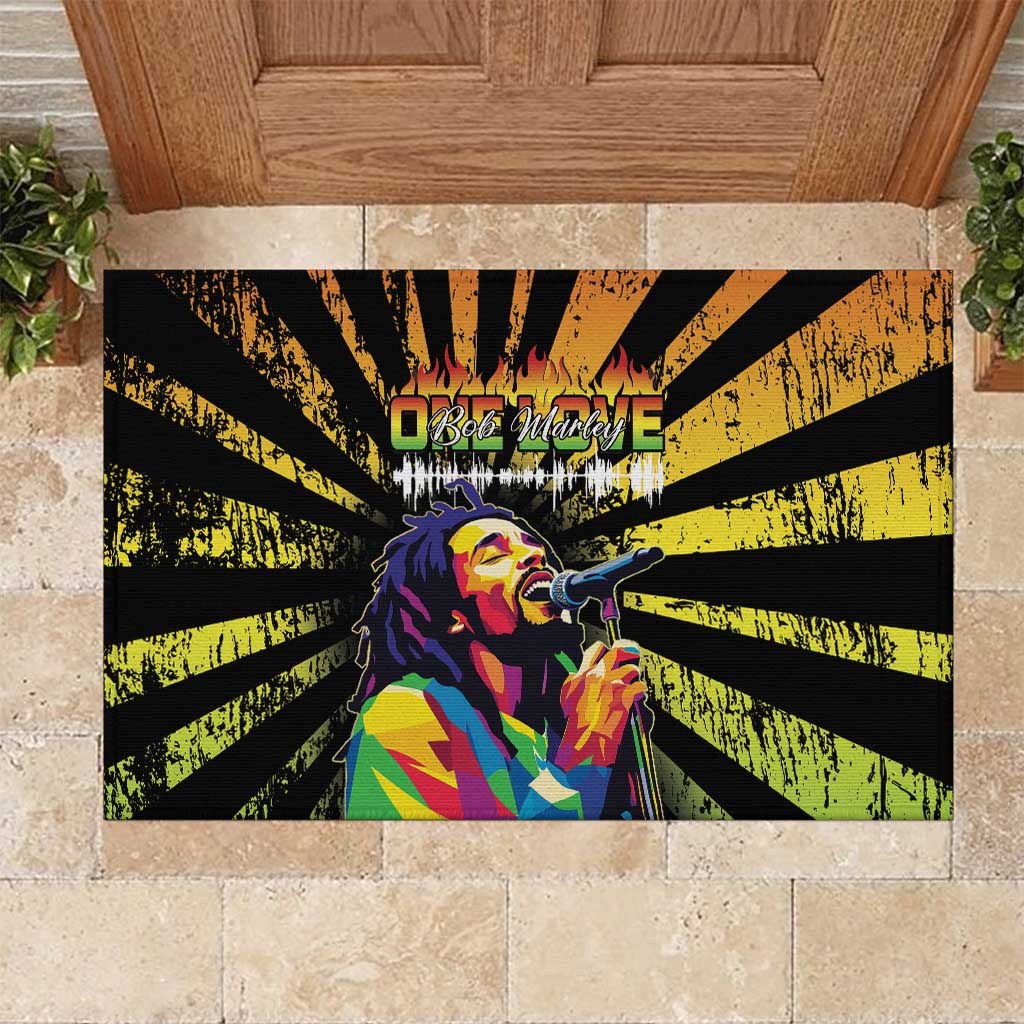 Afro-American Reggae Legend Bob Rubber Doormat One Love - Grunge Style