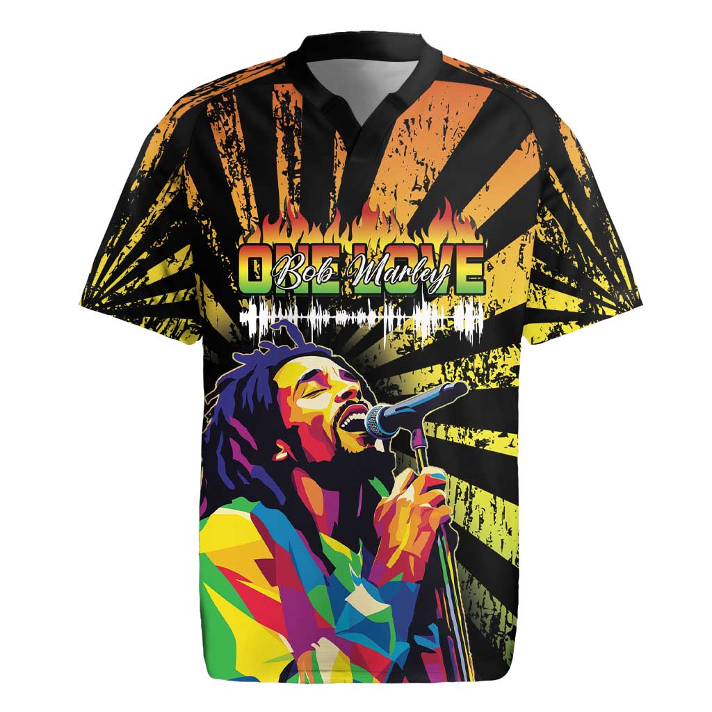 Afro-American Reggae Legend Bob Rugby Jersey One Love - Grunge Style